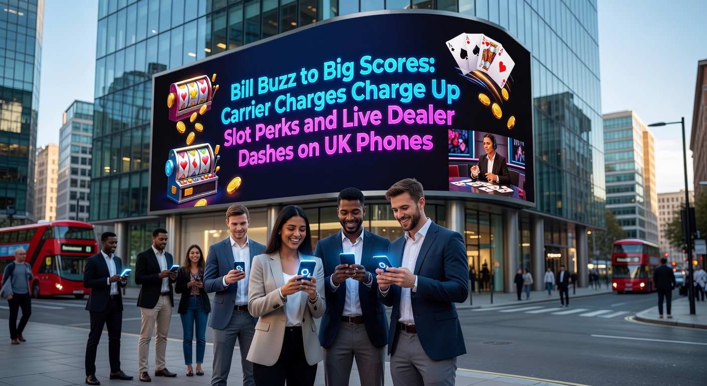 A vibrant mobile phone screen displaying a slot game with carrier billing deposit options and bonus perks activating in real-time