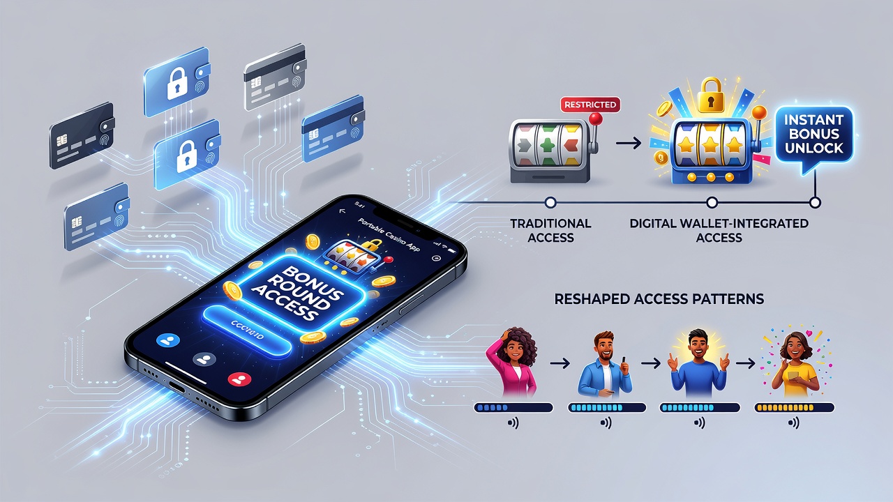 Mobile casino interface showing instant digital wallet deposit leading to bonus round