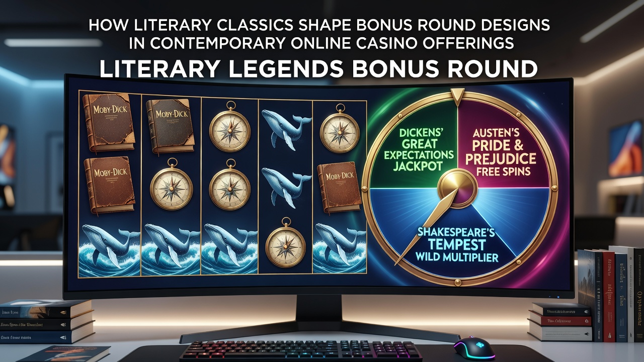 Detailed view of a literature-themed slot bonus round with character symbols and interactive elements