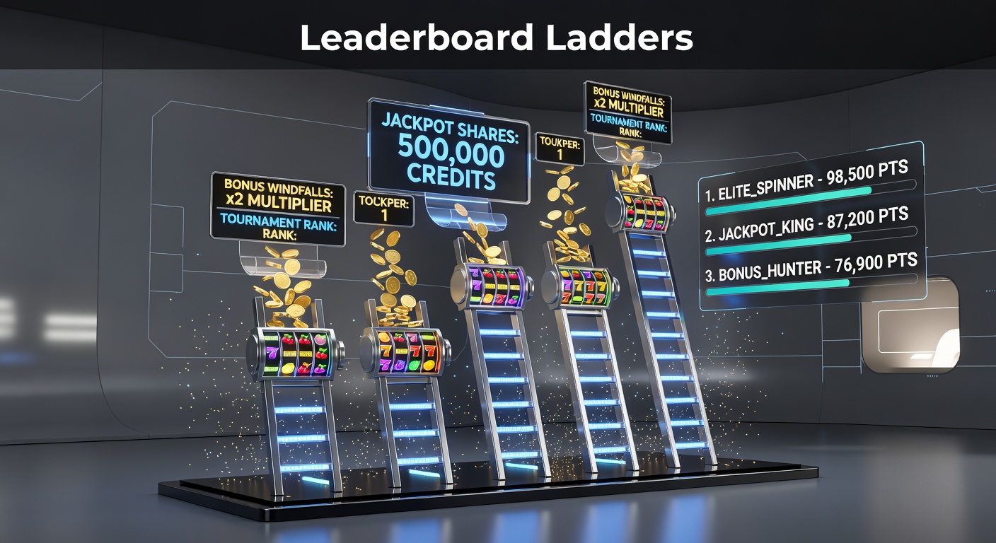 Vibrant slot tournament leaderboard displaying top climbers chasing shared jackpots and cascading bonuses