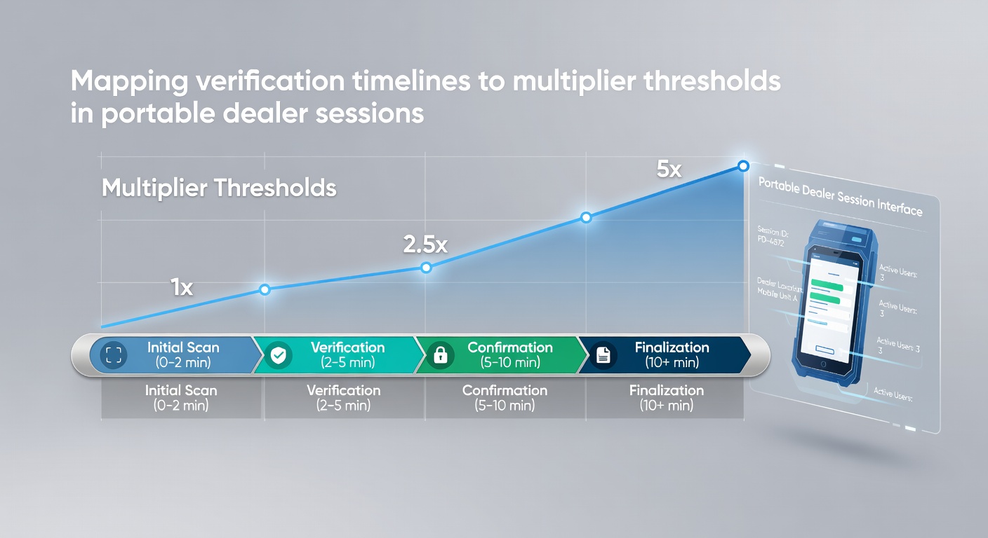 Analytics dashboard displaying verification timeline data mapped against multiplier threshold achievements in live mobile dealer sessions