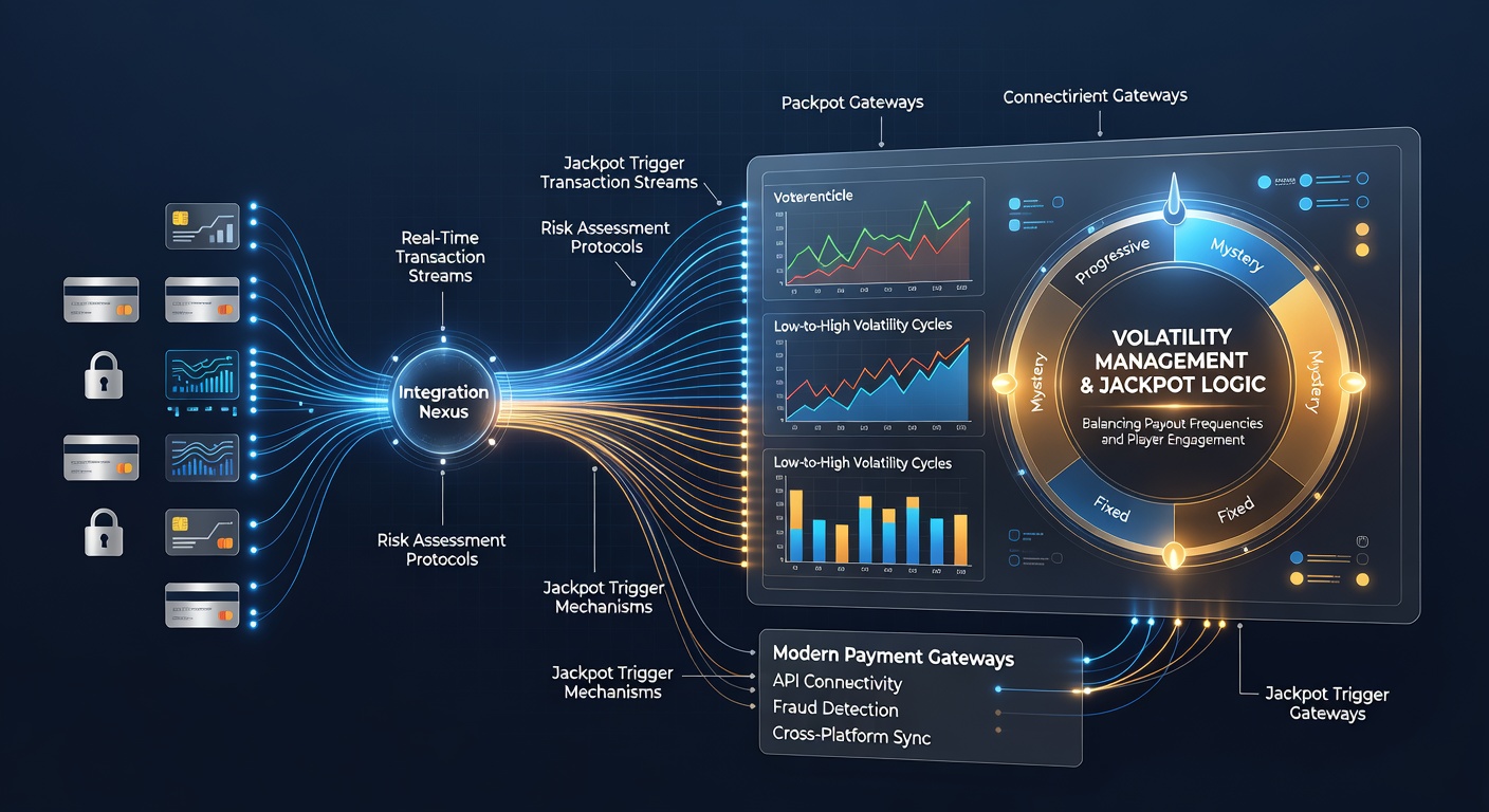 Modern payment gateways integrated with live casino jackpot interfaces showing real-time transaction flows and volatility indicators