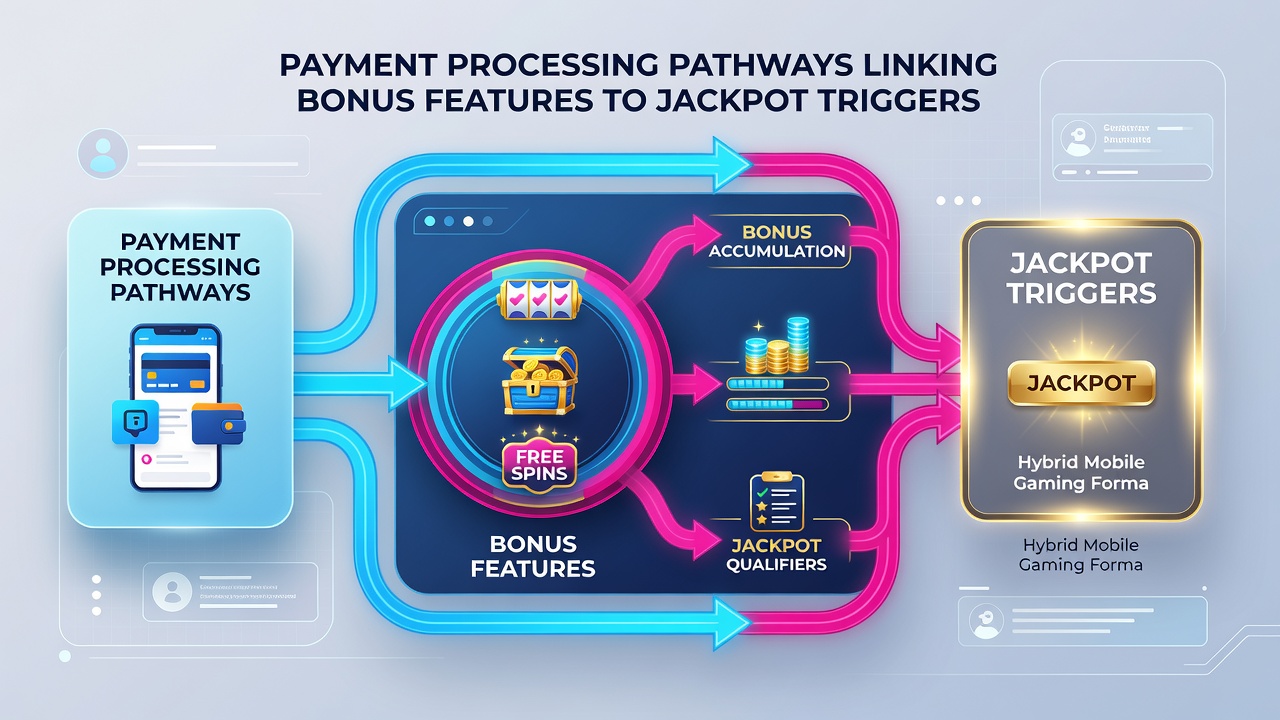 Diagram showing technical integration of payment gateways with bonus and jackpot systems in mobile hybrids