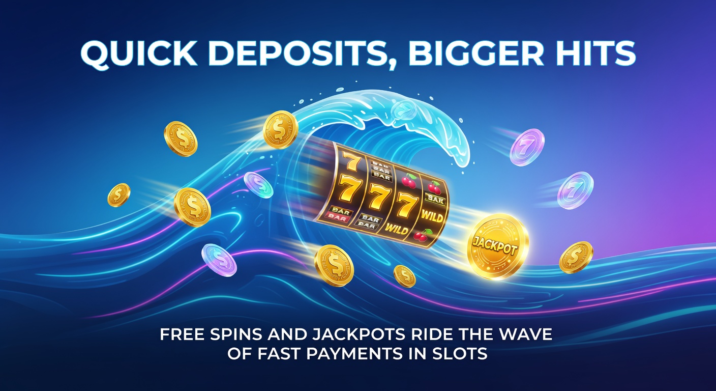Dynamic graphic of a smartphone screen showing instant deposit confirmation leading to exploding free spins and jackpot counters