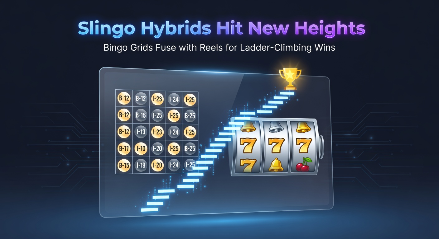 Dynamic close-up of a Slingo ladder bonus in action, with a climber token ascending glowing rungs amid exploding reel symbols