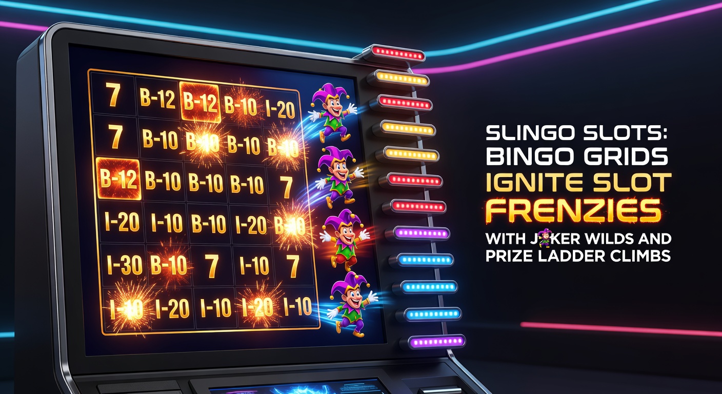 Close-up of a Slingo slot interface highlighting joker wild symbols exploding across the reels, with a prize ladder climbing toward a jackpot