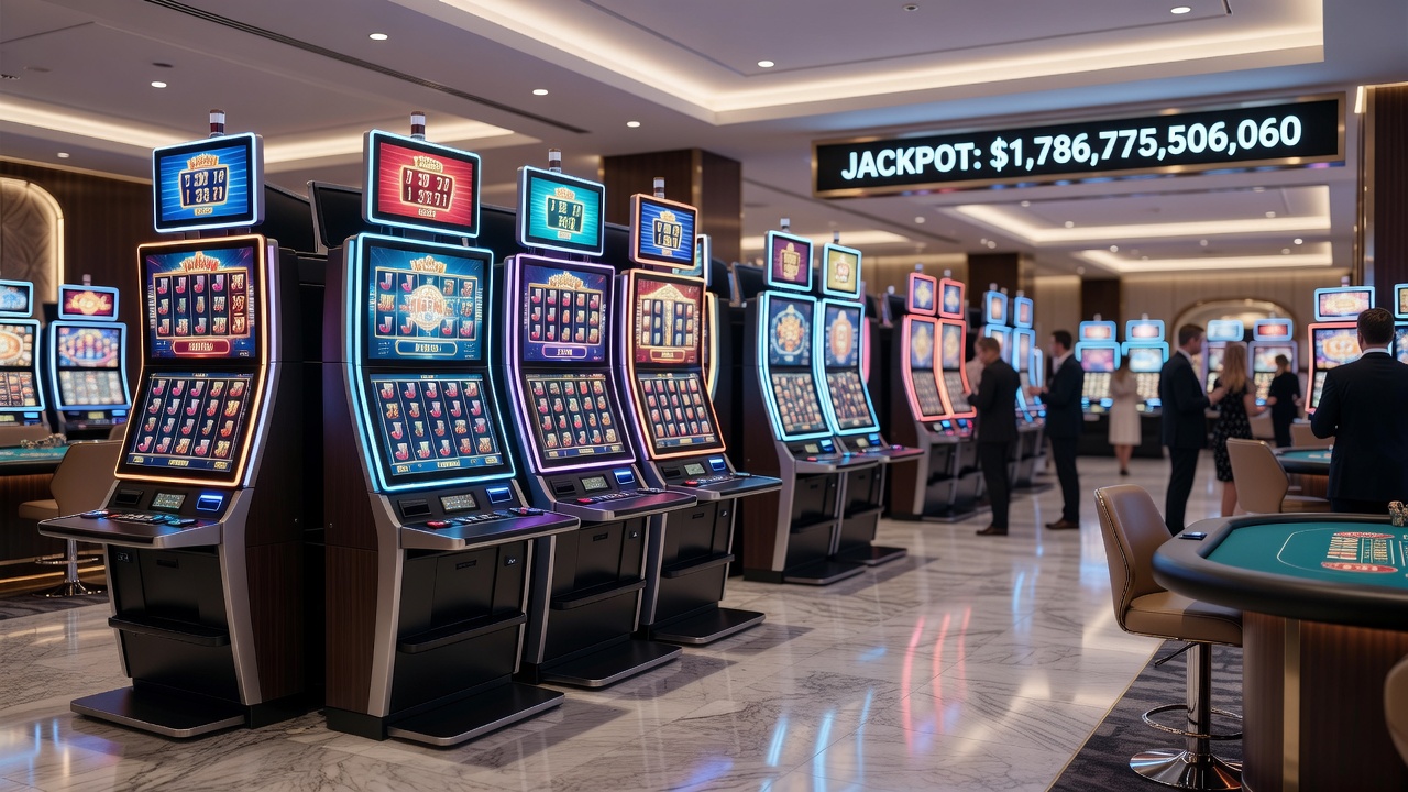 Close-up view of a digital casino slot screen showing bonus round graphics and jackpot meter