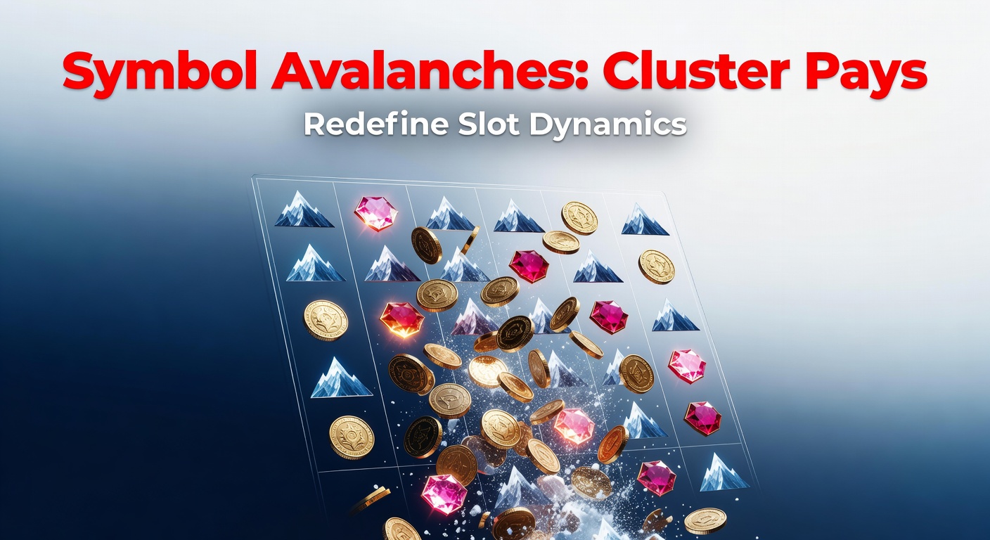 Vibrant slot screen showing cascading symbols exploding in a colorful avalanche, clusters lighting up with wins