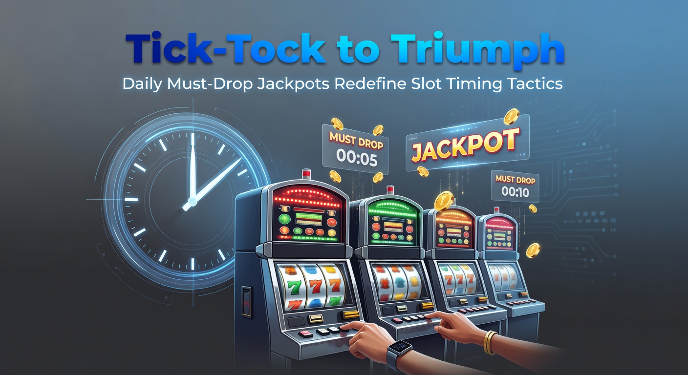 Vibrant slot machine screen displaying a ticking countdown timer for a daily must-drop jackpot, with coins and symbols building tension as the payout nears