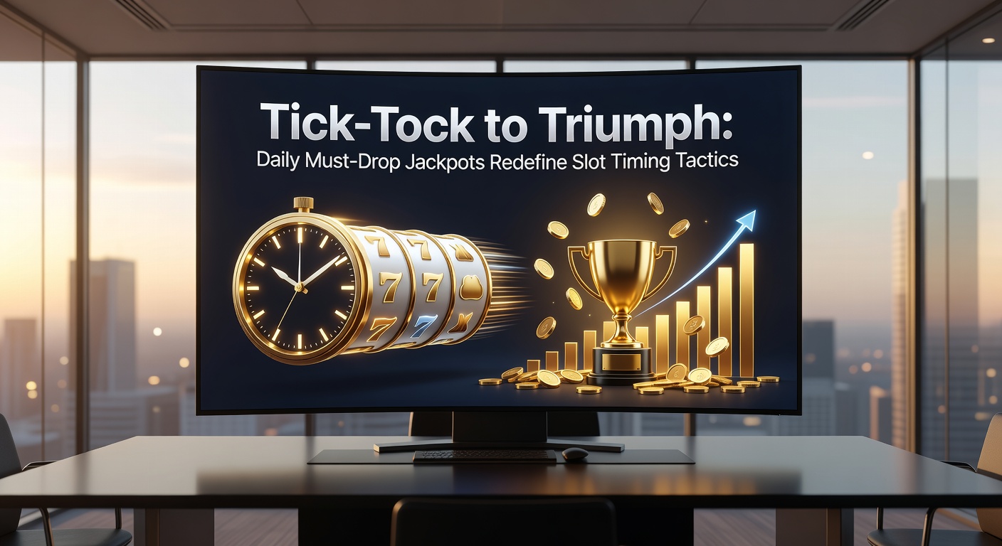 Group of players huddled around a bank of slot machines, eyes glued to a shared must-drop jackpot timer showing minutes remaining until payout