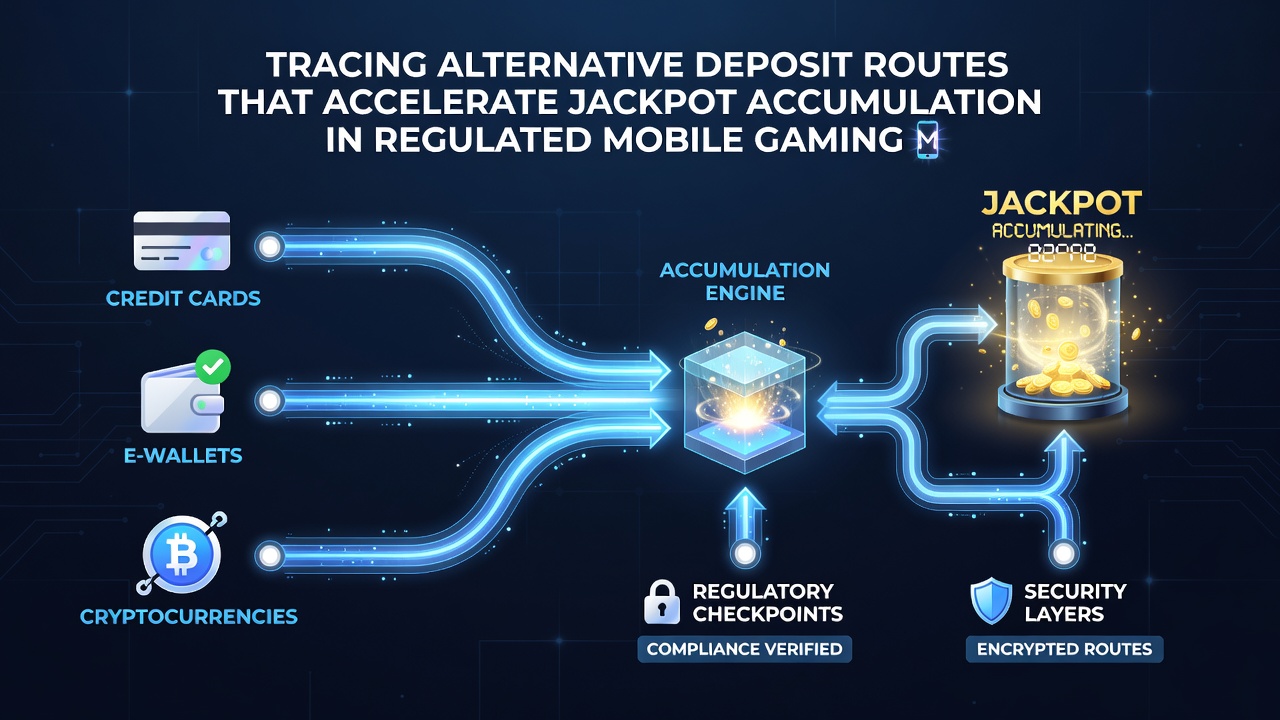 Diagram illustrating flow of funds from alternative deposit methods into mobile gaming jackpot pools